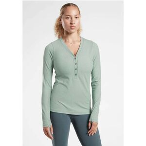 Womens Athleta Uptempo Minimalistic Grey Ribbed Casual Henley Top - Sz L